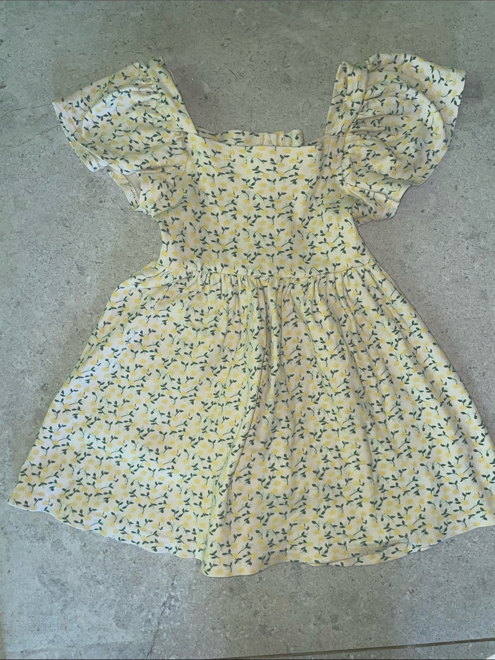 Sunshine Yellow Floral Flutter-Sleeve Kids Dress